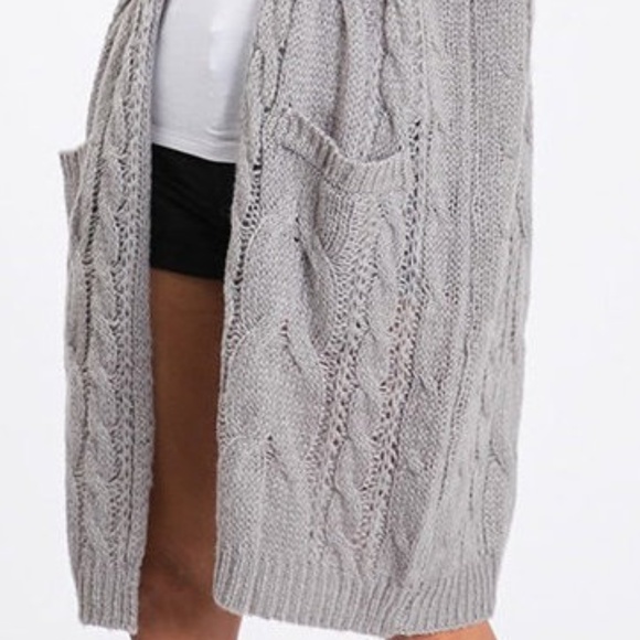 Gray Cable Knit Long Sweater Cardigan - Picture 5 of 5